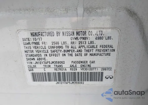 2018 Infiniti Q50 3.0T Luxe from USA, damaged, VIN JN1EV7AP5JM359062